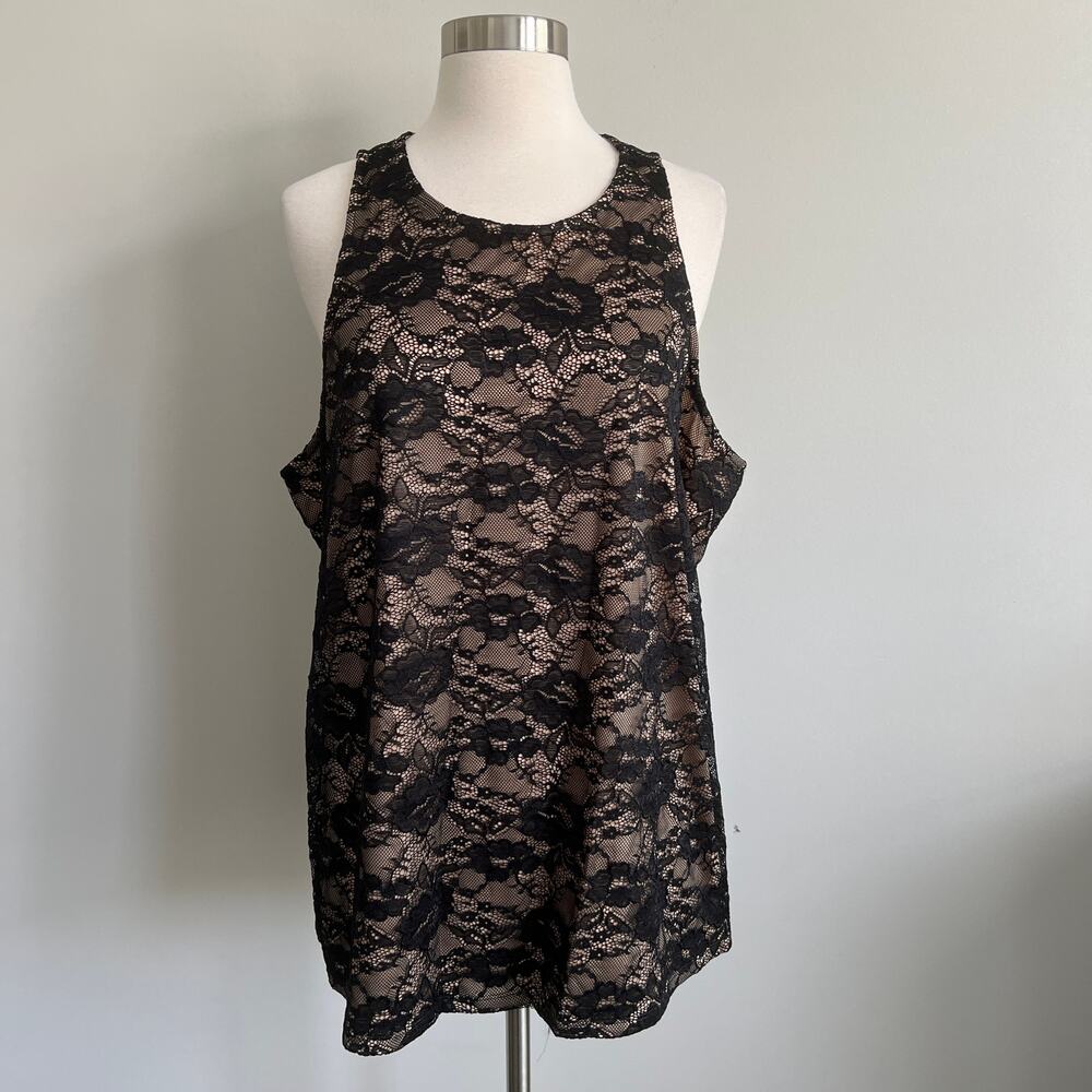 Torrid Lace Overlay Tank Black Nude Sleeveless Blouse Torrid 2 18/20 NWT